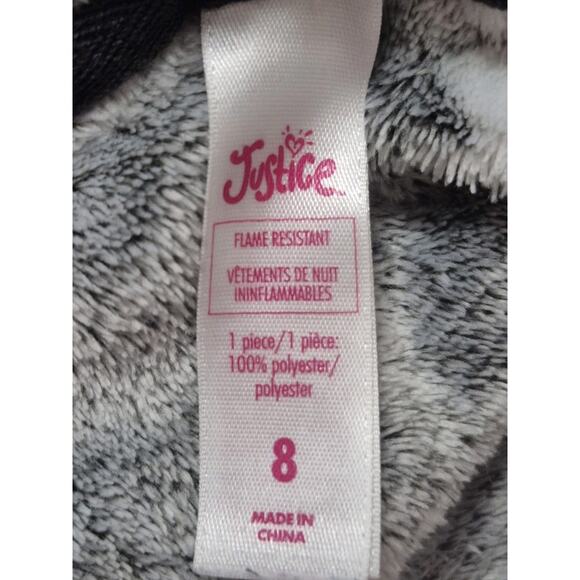 Justice Gray White Snowflake Penguin Hooded Fleece Jammies Girls Size 8 - Picture 4 of 6